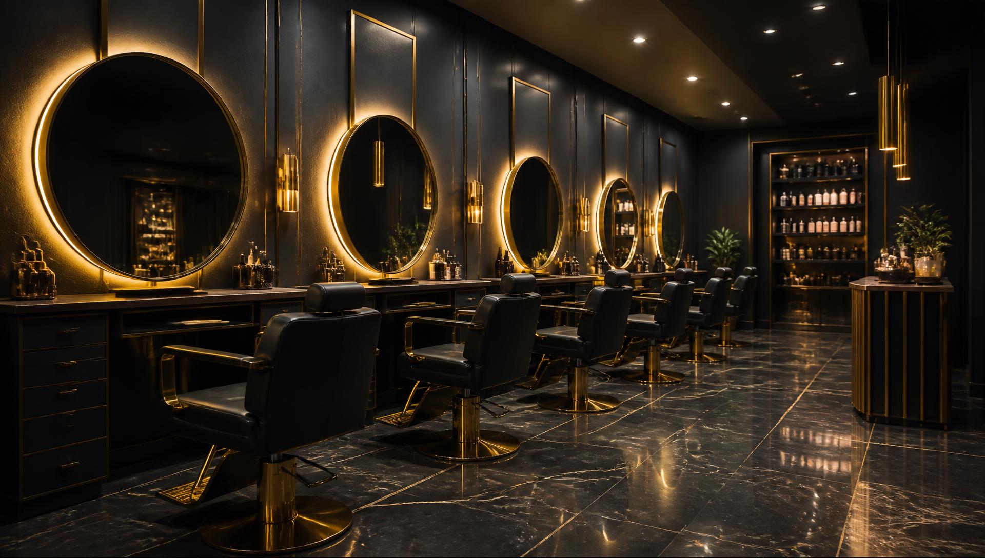 Salon9teen luxury unisex salon interior in New Delhi with gold-framed mirrors
